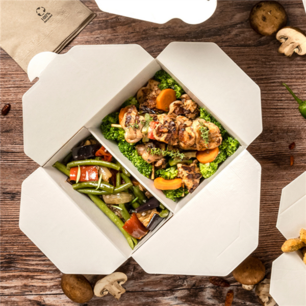 Boites Américaines 2 compartiments 990+990ml 196x140x62mm Blanche Ref 258.54 C/200 P/50 -unité-