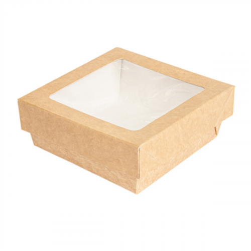 Boite carton kraft+ couvercle séparé avec fenêtre 10x10x4cm Ref 257.73 C/250 -unité-