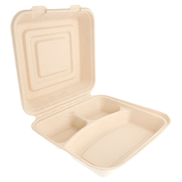 Boite Repas Fibre Végétale Kraft naturel 250x250x75mm 3 compartiments 150.46 C/250 P/50 -unité