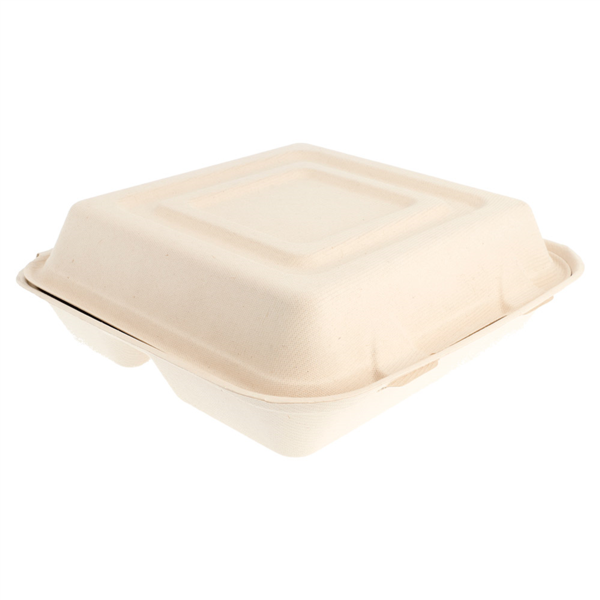 Boite Repas Fibre Végétale Kraft naturel 250x250x75mm 3 compartiments 150.46 C/250 P/50 -unité