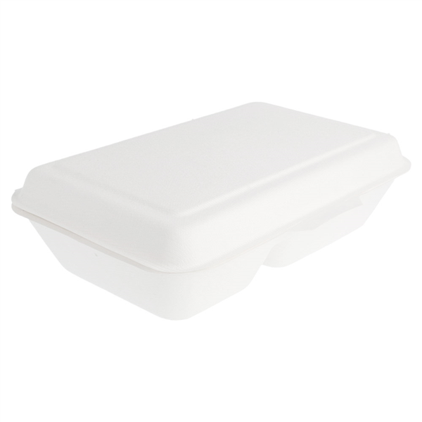 Boite Repas Fibre Végétale Blanche 165x225x64mm 2 compartiments 1000ml 125.23 C/500 P/50 -unité-
