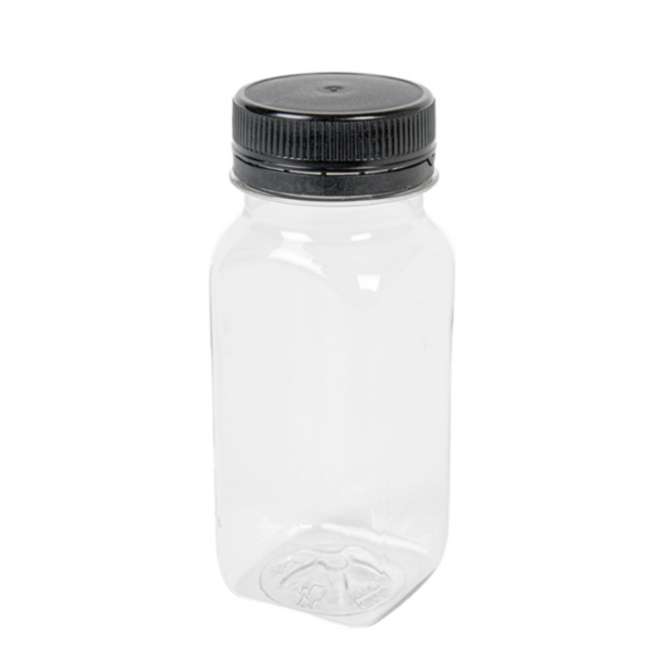 Bouteille plastique carrée + bouchon de sécurité 125ml 43x43x110 mm 268.79 C/513 -unité-