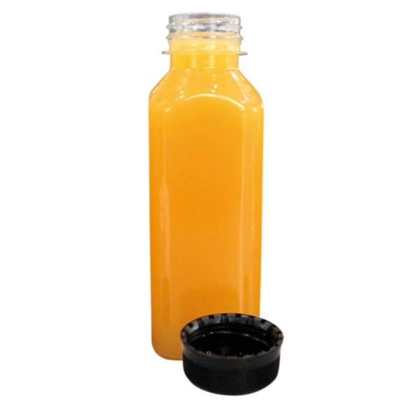 Bouteille plastique carrée + bouchon de sécurité 400ml 52x52x180 mm 210.76 C/182 -unité-