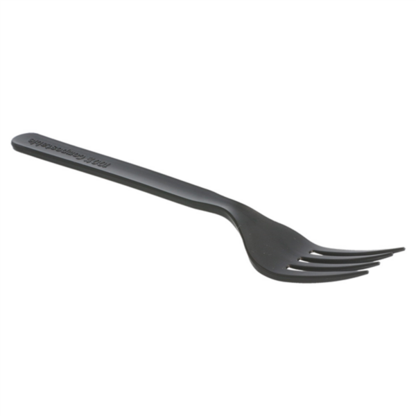 Fourchette noire CPLA compostable et biodégradable 17cm Ref 227.17 C/1000 P/50 -unité-