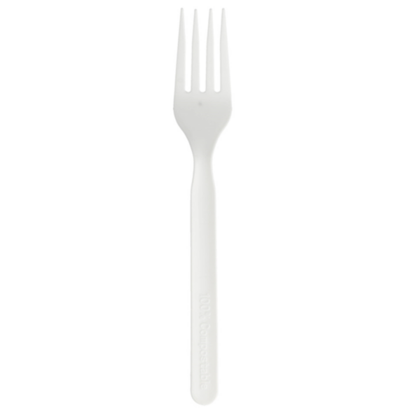 Fourchette blanche CPLA compostable et biodégradable 17cm Ref 223.50 C/1000 P/50 -unité-