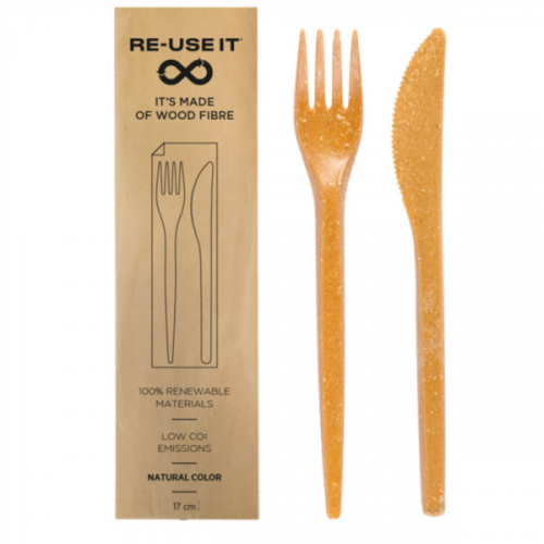 Kit fourchette+couteau 17cm FIBRE DE BOIS Ref 269.12 C/300 -unité-