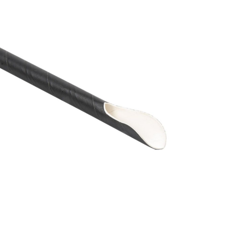 Paille cuillère Noire Sachet individuel 21cm x 0,8cm Ref 228.00 P/100 C/1000 -unité-
