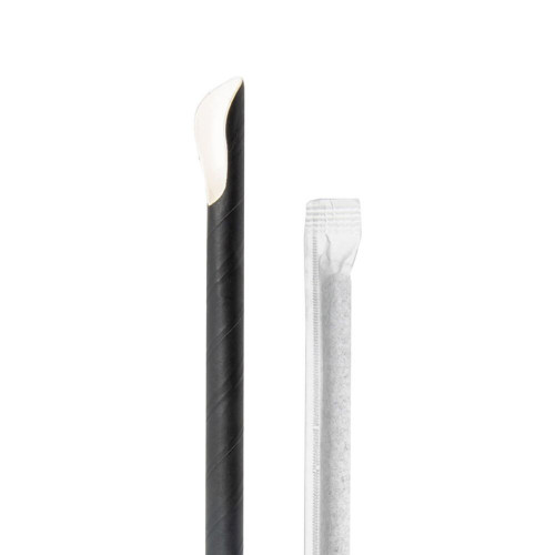 Paille cuillère Noire Sachet individuel 21cm x 0,8cm Ref 228.00 P/100 C/1000 -unité-