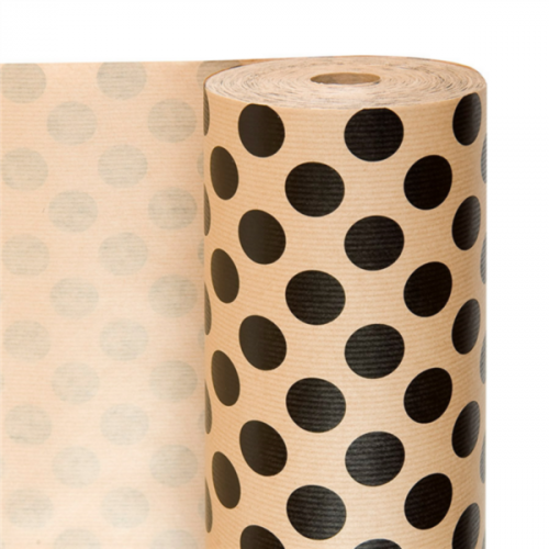 Papier cadeau Naturel à pois noirs Kraft Vergé 60 g/m² 0,70x100 M 192.53 -le rouleau-
