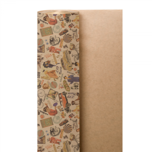Papier cadeau Vintage Kraft Vergé 60 g/m² 0,70x100 M 801.92 -le rouleau-