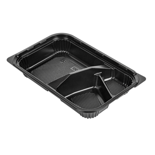 Plateau repas fond noir + couvercle 3 compartiments 227x147x35mm Ref 260.00 C/200 -unité-