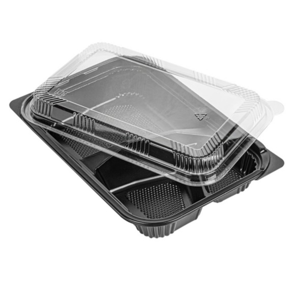 Plateau repas fond noir + couvercle 3 compartiments 227x147x35mm Ref 260.00 C/200 -unité-