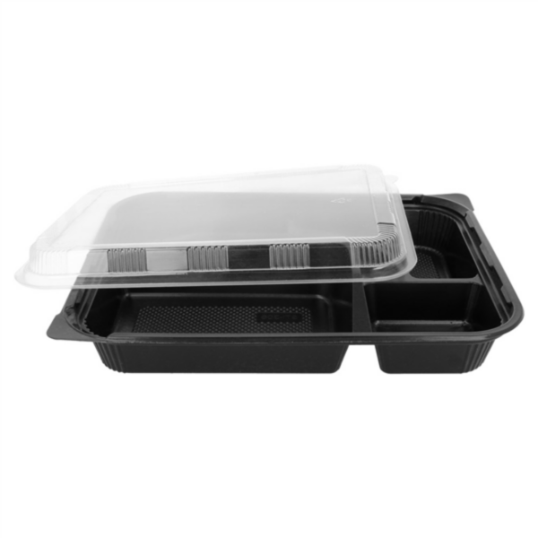 Plateau repas fond noir + couvercle 4 compartiments 270x206x50mm Ref 165.84 C/300 -unité-