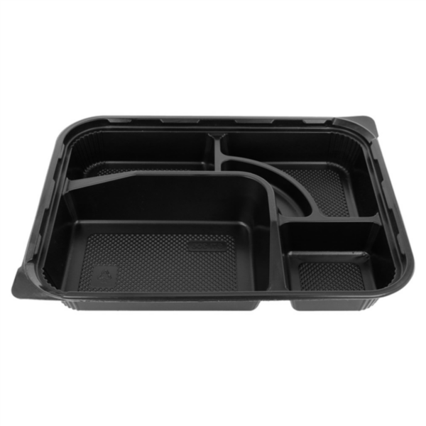 Plateau repas fond noir + couvercle 4 compartiments 270x206x50mm Ref 165.84 C/300 -unité-