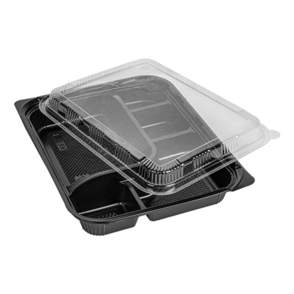 Boite repas fond noir + couvercle 5 compartiments 239x190x35mm Ref 260.01 C/200 -unité-