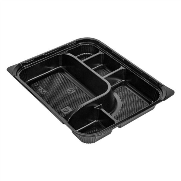 Boite repas fond noir + couvercle 5 compartiments 239x190x35mm Ref 260.01 C/200 -unité-