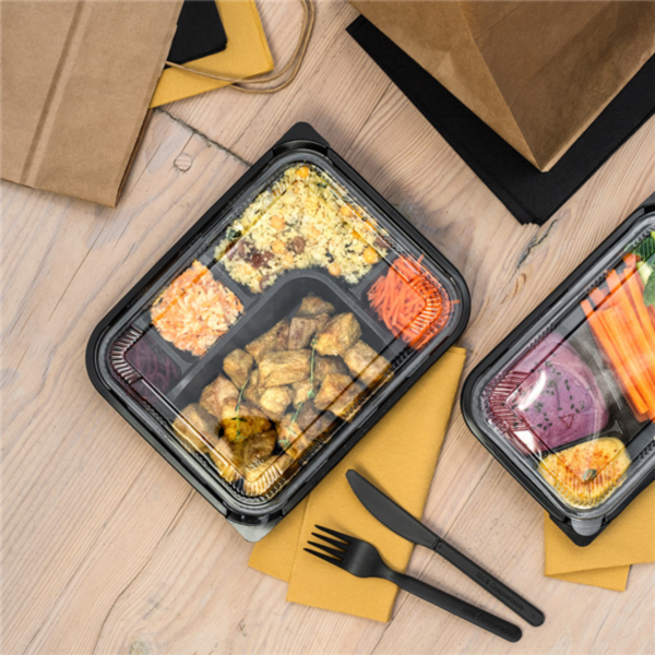 Boite repas fond noir + couvercle 5 compartiments 239x190x35mm Ref 260.01 C/200 -unité-