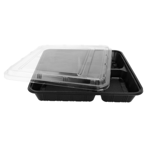 Boite repas fond noir + couvercle 5 compartiments 278x276x50mm Ref 165.85 C/200 -unité-