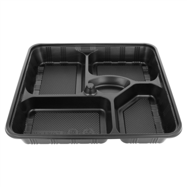 Boite repas fond noir + couvercle 5 compartiments 278x276x50mm Ref 165.85 C/200 -unité-
