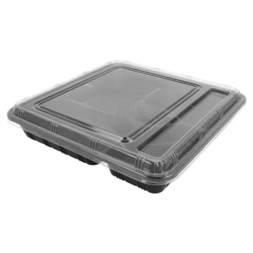 Boite repas fond noir + couvercle 5 compartiments 278x276x50mm Ref 165.85 C/200 -unité-