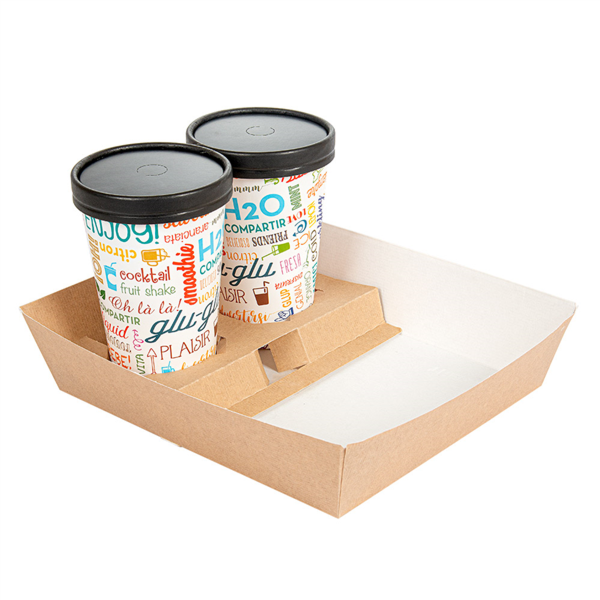 Plateaux repas à emporter 2 verres + 1 compartiment THEPACK 245x220x55mm Kraft brun naturel Ref 235.24 C/240 -unité-