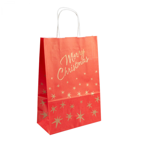 Sac sos rouge Merry Christmas avec anses 26+14x32 cm 189.92 C/250 -unité-