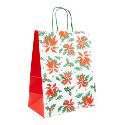 Sac sos blanc motif Houx avec anses 26+14x32 cm 202.34 C/250 -unité-