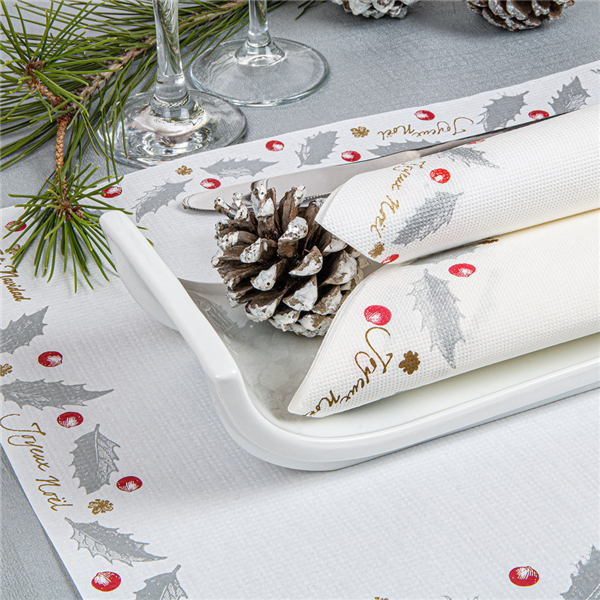 Serviettes 33x33 double point Blanche Noel C/1200 P/50 unité 188.34