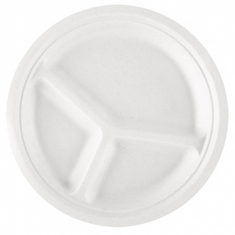 Assiettes rondes 26cm 3 compartiments fibre végétale blanche ARFV2603C C/500 P/50 -unité-