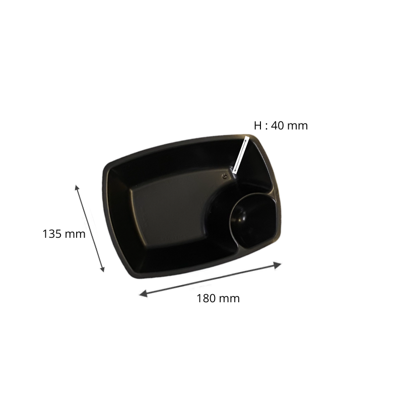 Barquette noire réemployable 500cc (441cc+45cc) 180x135mm Ref BTREUSE500N2C C/240 -unité-