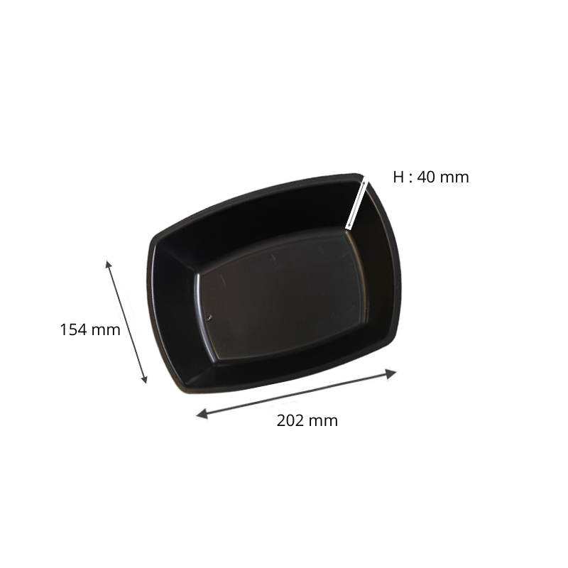 Barquette noire réemployable 750cc 202x154mm Ref BTREUSE750N C/160 -unité-