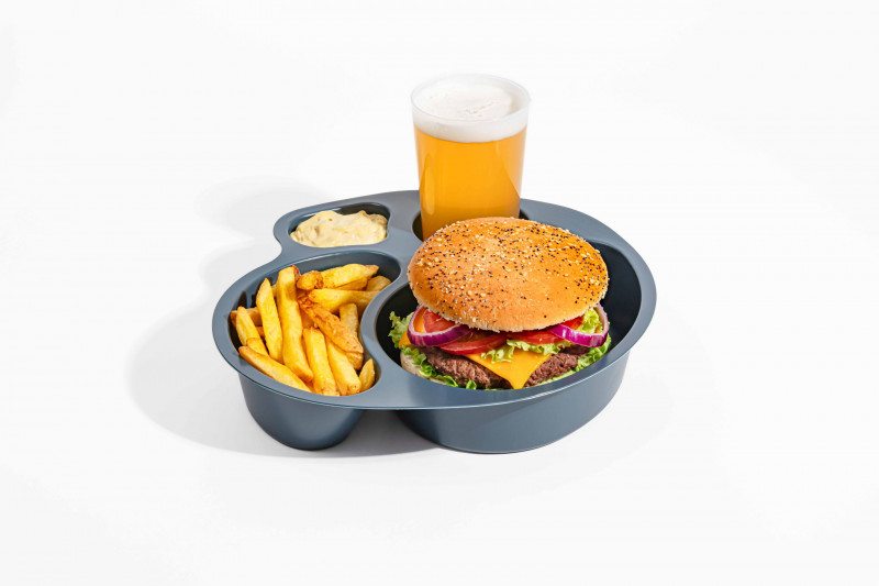 Plateau repas plastique réutilisable gris 4 compartiments PNREUSE4C P/20 C/100 -unité-