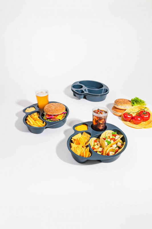 Plateau repas plastique réutilisable gris 4 compartiments PNREUSE4C P/20 C/100 -unité-