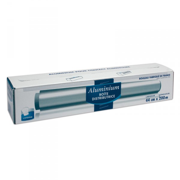 Rouleau aluminium en boite distributrice  44cm x 200 m ref 856407 C/6rlx -unité le rouleau-