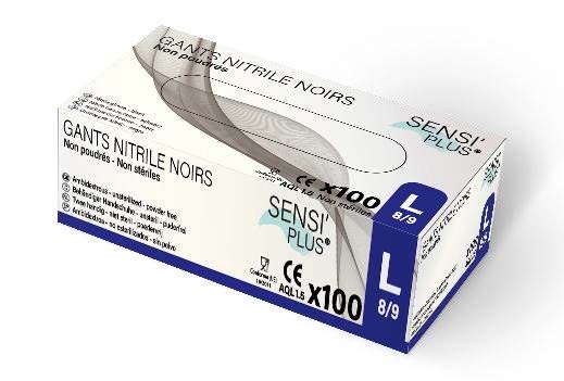 Gants Nitrile L 8/9 Noirs Ref Q314ZLA C/1000 P/100 -unité la boite de 100-