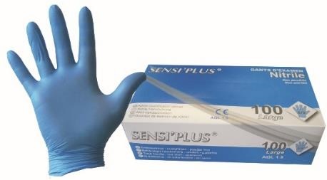 Gants Nitrile L 8/9  Bleus  C/1000 P/100 -unité la boite de 100-