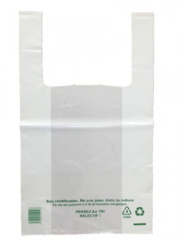 Sacs bretelles blancs PEBD 50µ 26x12x45cm -C/500-