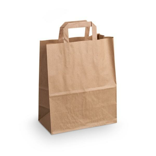 Sacs kraft brun 80gr avec anses plates 26+14x32cm C/250 -unité-